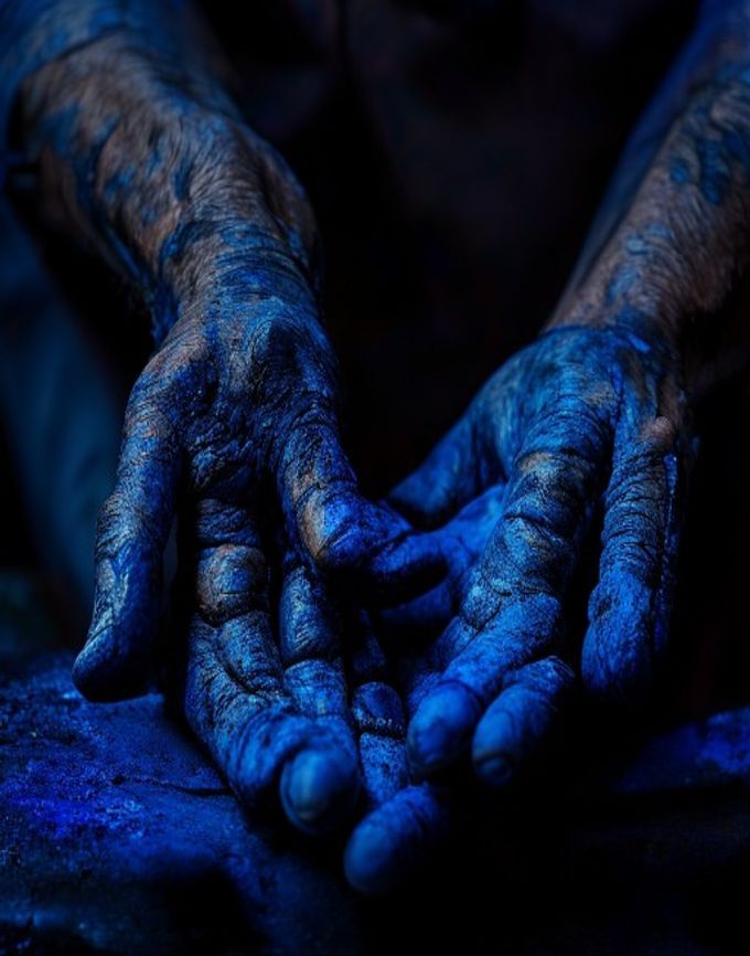 An artisan's indigo-stained hands
