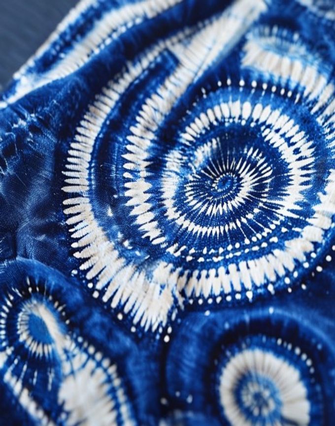 Shibori tie-dyed indigo cloth with white resist patterns