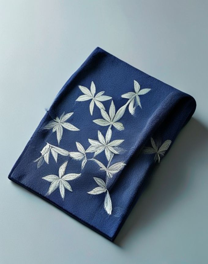 Indigo tenugui hand towel with asanoha hemp-leaf pattern